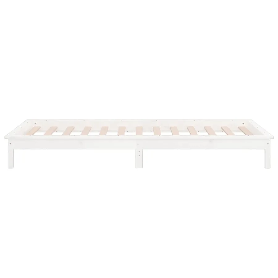 Cadre de lit à LED blanc 90x190 cm simple bois massif - 8