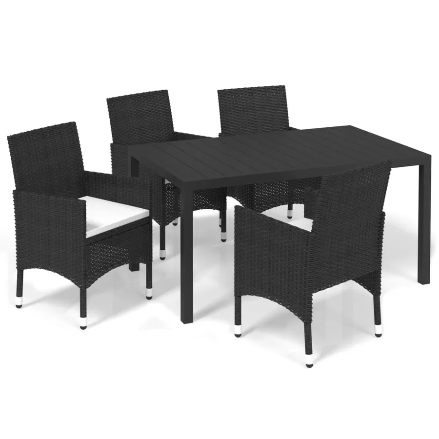 Ensemble à dîner de jardin avec coussins 5 pcs poly rotin noir - 2
