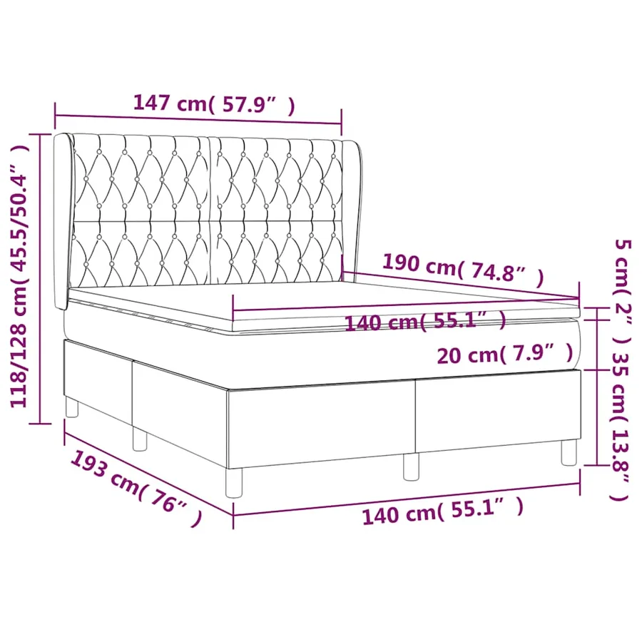 Sommier à lattes de lit avec matelas Noir 140x190 cm Tissu - 7