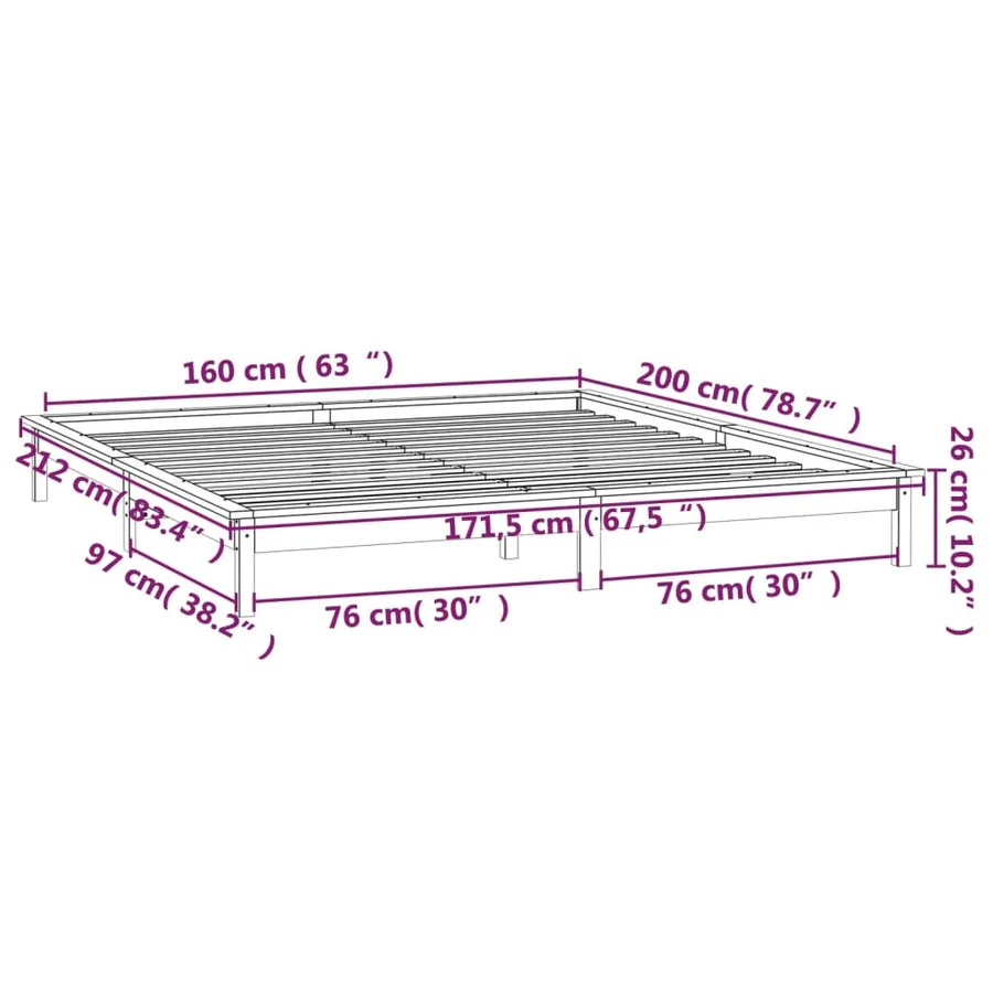 Cadre de lit à LED sans matelas 160x200 cm bois massif - 13