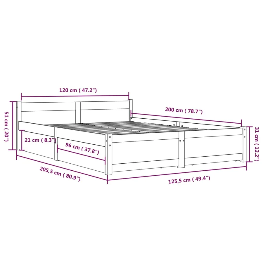 Cadre de lit sans matelas avec tiroirs 120x200 cm - 11