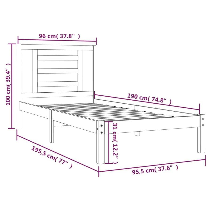 Cadre de lit sans matelas 90x190 cm bois de pin massif - 6