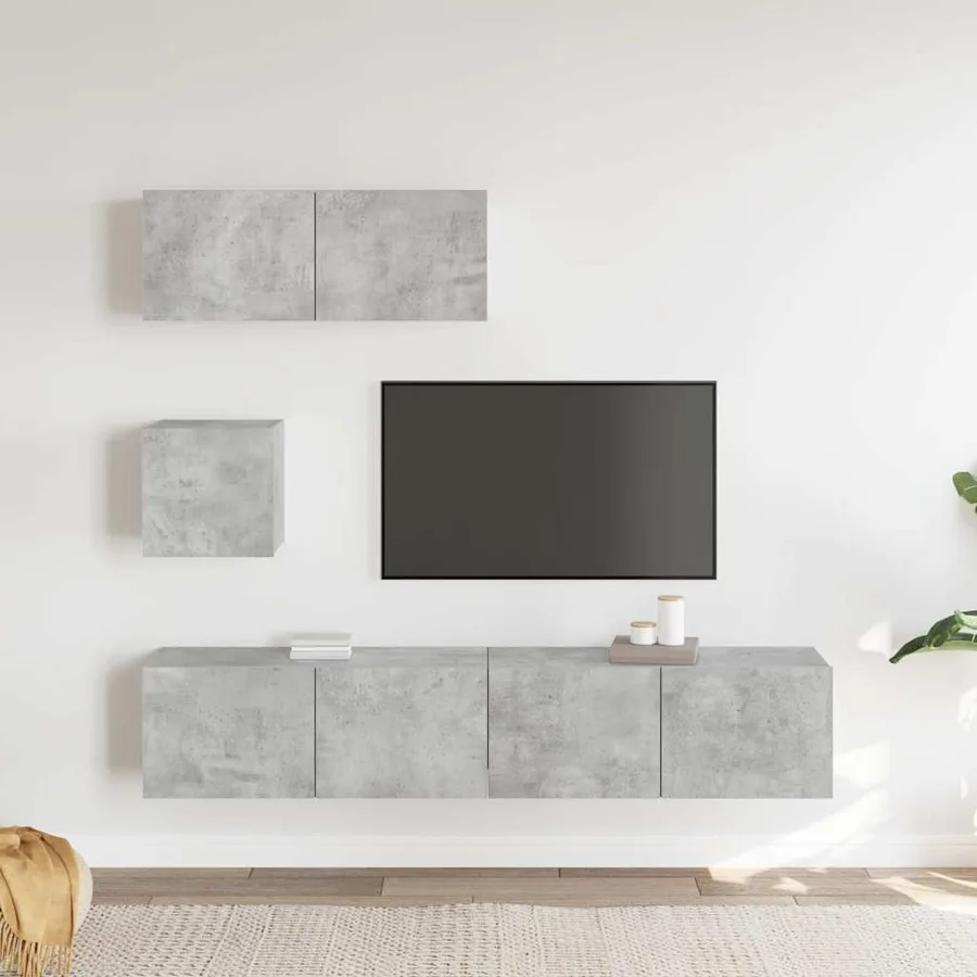 Ensemble de meubles TV 4 pcs Gris béton Bois d'ingénierie - 3
