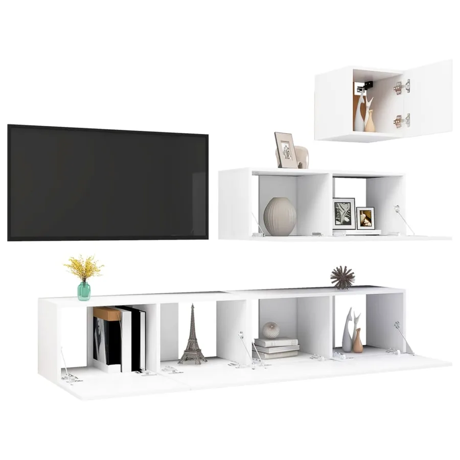 Ensemble de meubles TV 4 pcs Blanc Bois d'ingénierie - 3