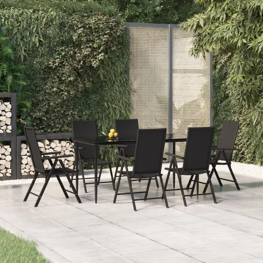 Ensemble à manger de jardin 7 pcs Noir Résine tressée
