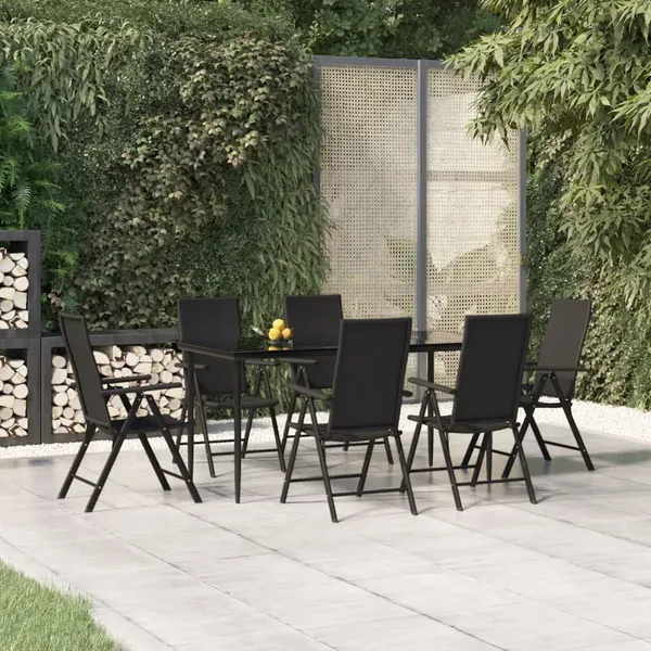 Ensemble à manger de jardin 7 pcs Noir Résine tressée