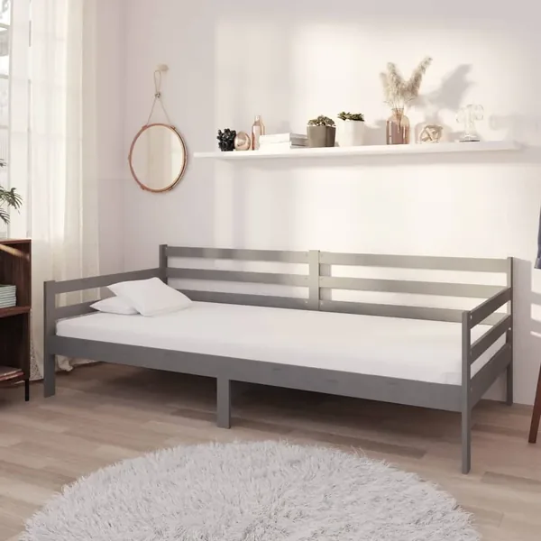 Lit de repos avec matelas 90x200 cm Gris Bois de pin massif