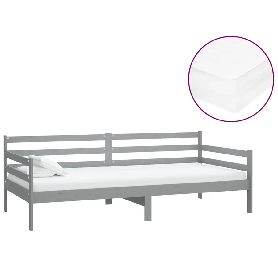 Lit de repos avec matelas 90x200 cm Gris Bois de pin massif - 2