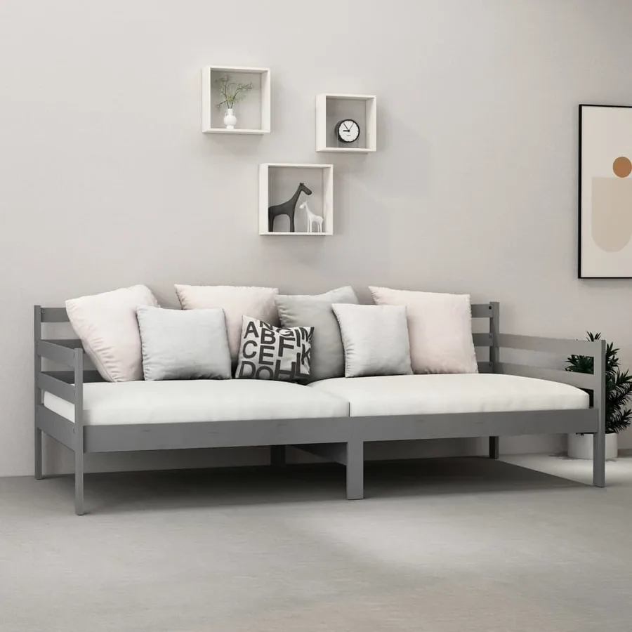 Lit de repos avec matelas 90x200 cm Gris Bois de pin massif - 3
