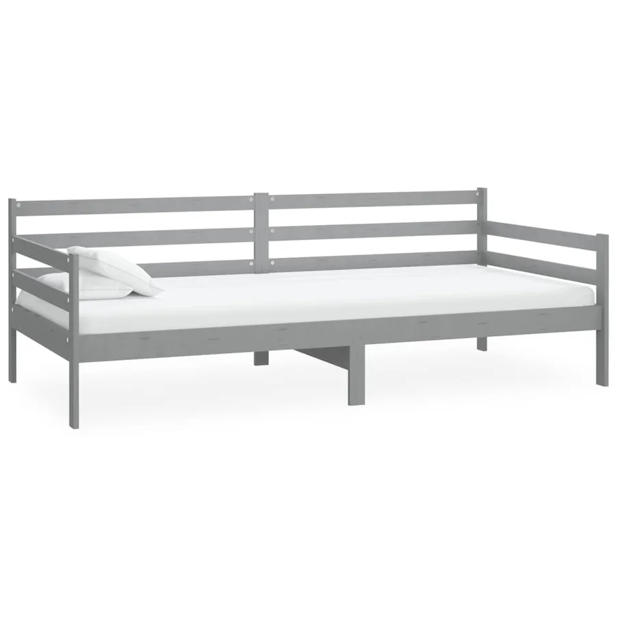 Lit de repos avec matelas 90x200 cm Gris Bois de pin massif - 4