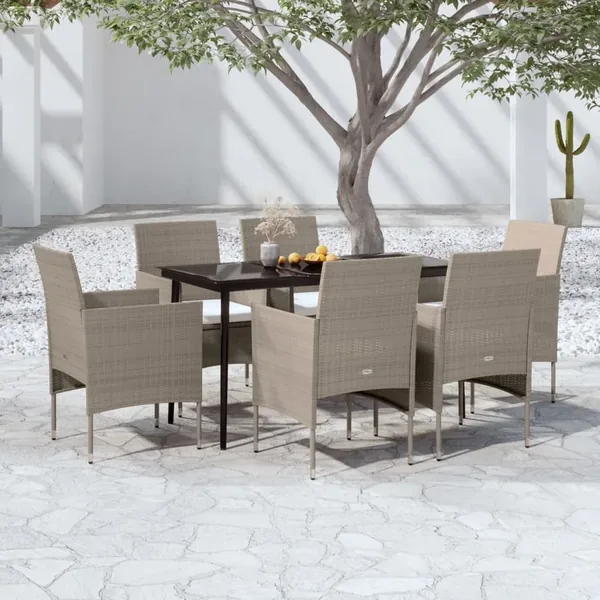 Ensemble à manger de jardin coussins 7 pcs Beige/noir