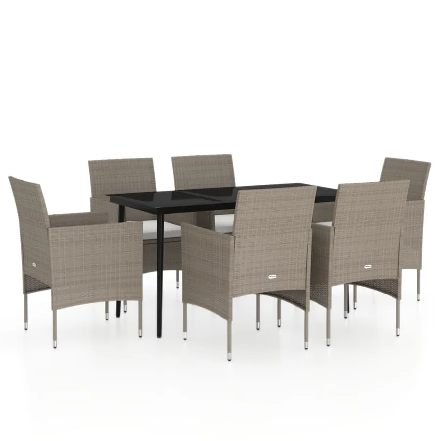 Ensemble à manger de jardin coussins 7 pcs Beige/noir - 2
