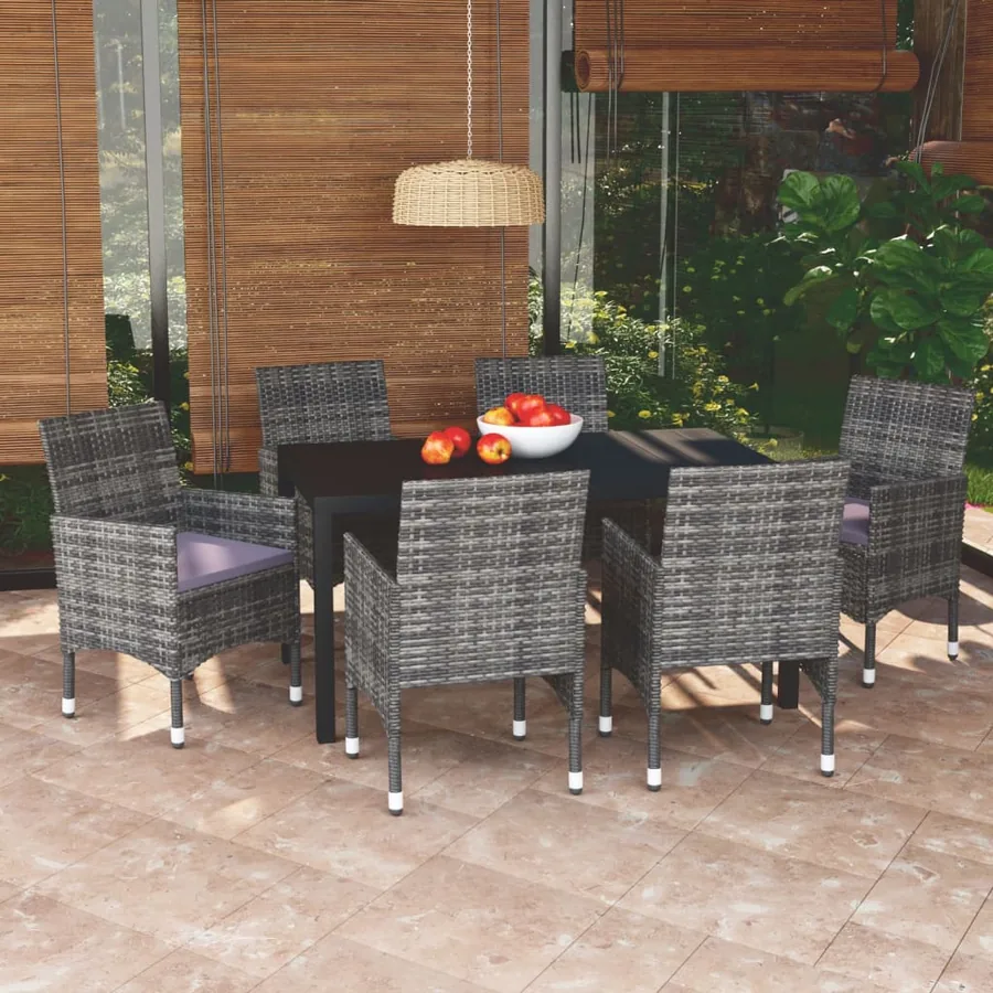 Ensemble à manger de jardin coussins 7pcs Résine tressée Gris