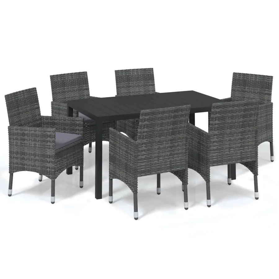 Ensemble à manger de jardin coussins 7pcs Résine tressée Gris - 2