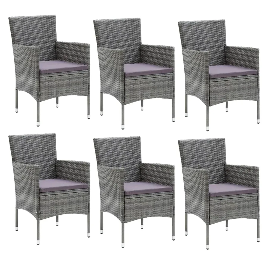 Ensemble à manger de jardin coussins 7pcs Résine tressée Gris - 3
