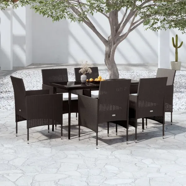 Ensemble à manger de jardin avec coussins 7 pcs Noir