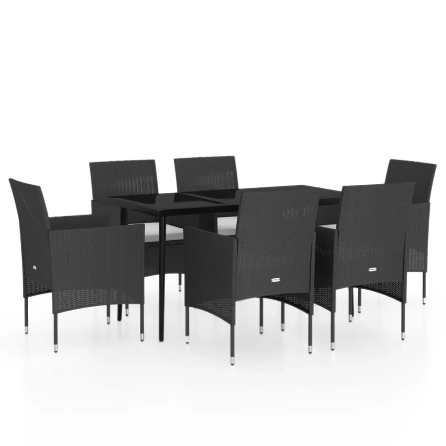 Ensemble à manger de jardin avec coussins 7 pcs Noir - 2