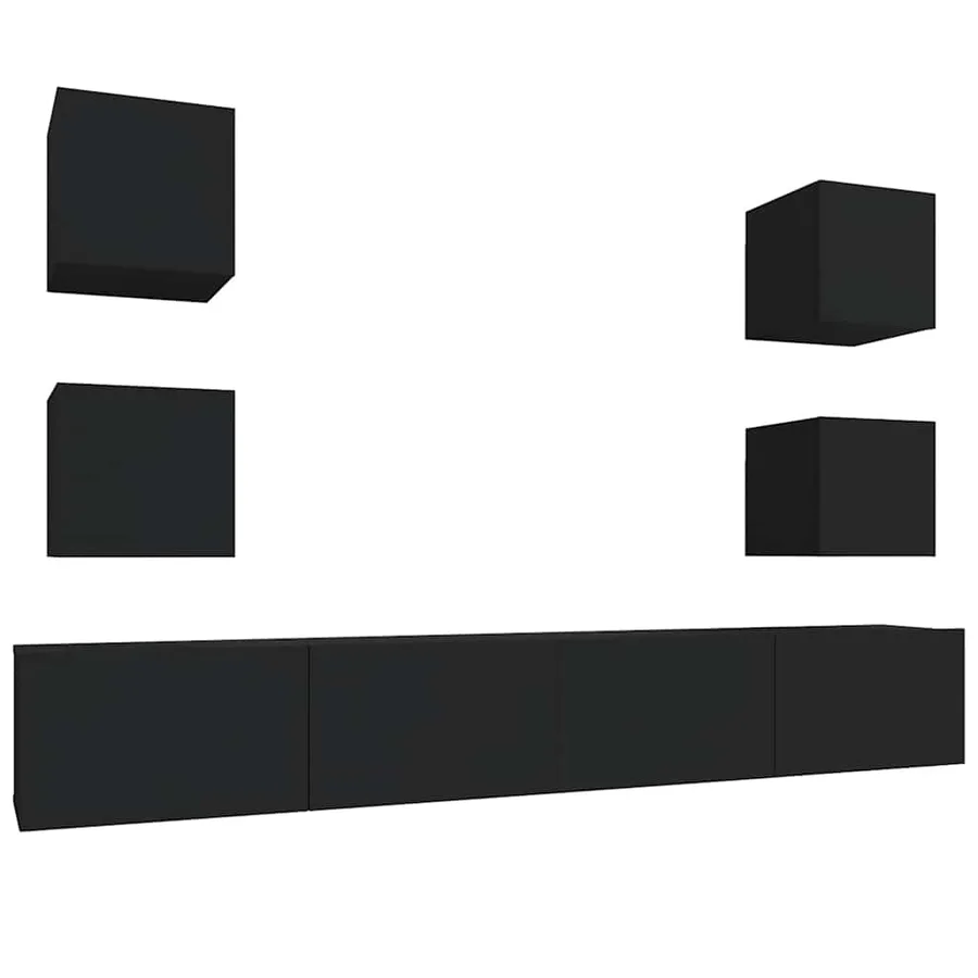 Ensemble de meubles TV 6 pcs Noir Bois d'ingénierie - 2