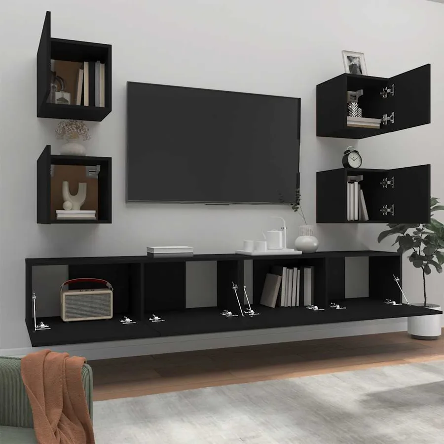 Ensemble de meubles TV 6 pcs Noir Bois d'ingénierie - 3