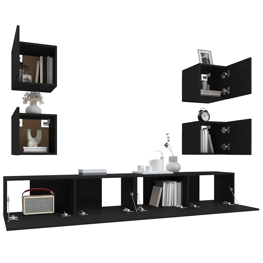 Ensemble de meubles TV 6 pcs Noir Bois d'ingénierie - 8