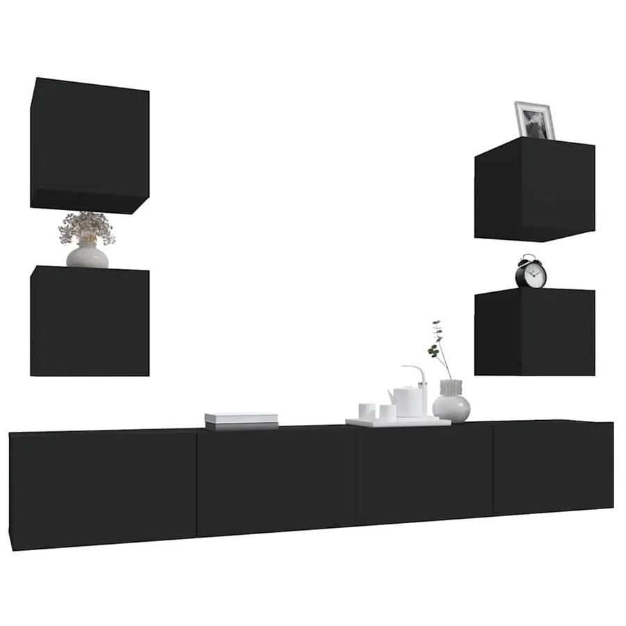 Ensemble de meubles TV 6 pcs Noir Bois d'ingénierie - 9
