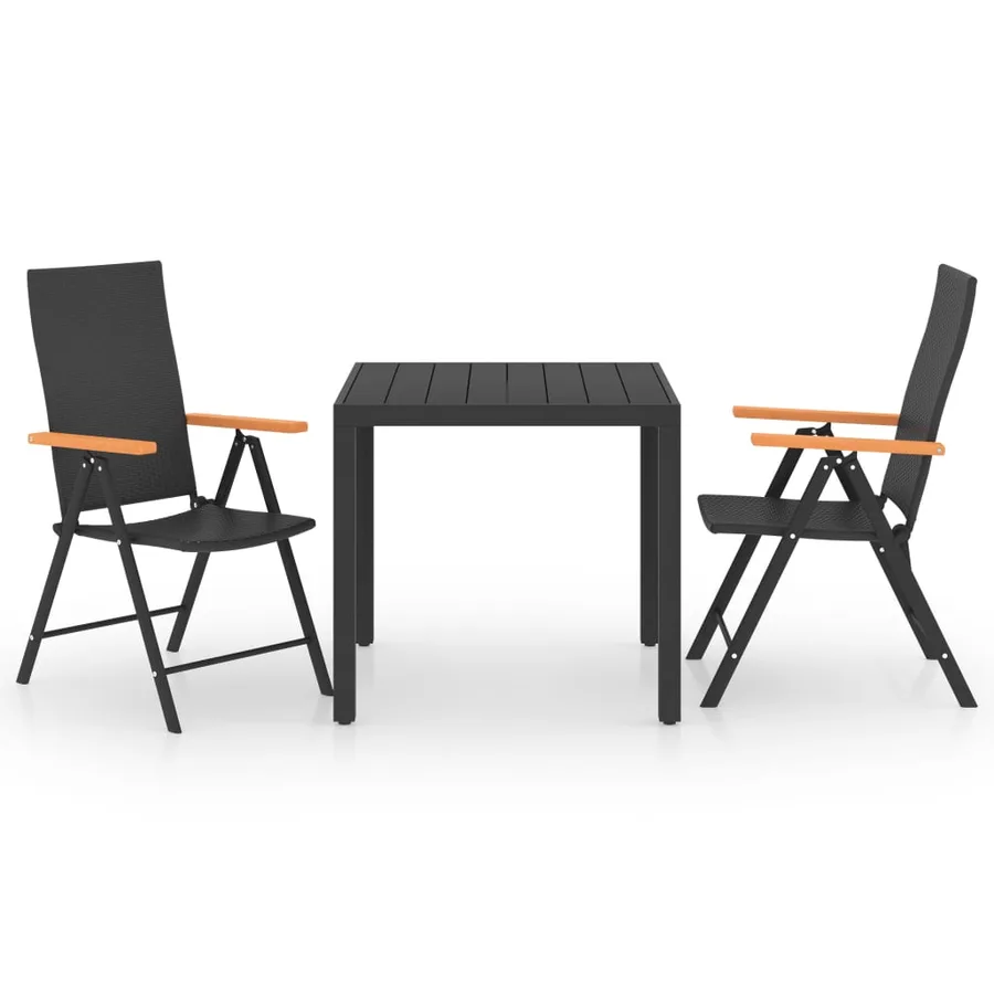 Ensemble à manger de jardin 3 pcs noir et marron - 2