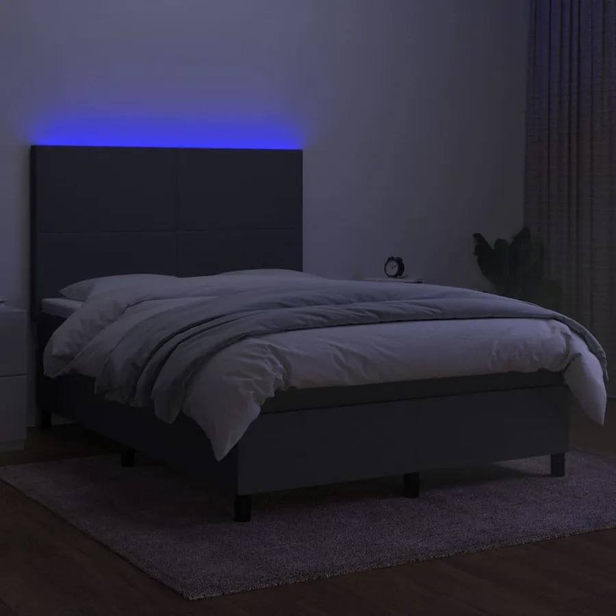 Sommier à lattes de lit et matelas et LED Gris foncé 140x200 cm - 4