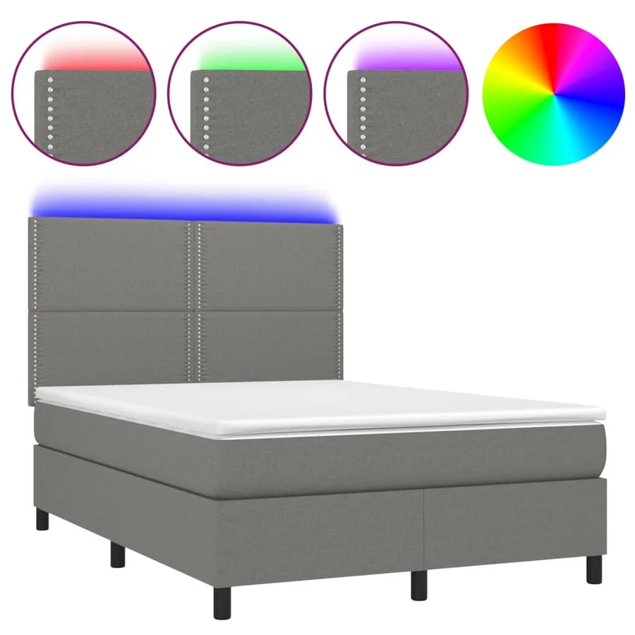 Sommier à lattes de lit et matelas et LED Gris foncé 140x200 cm - 2