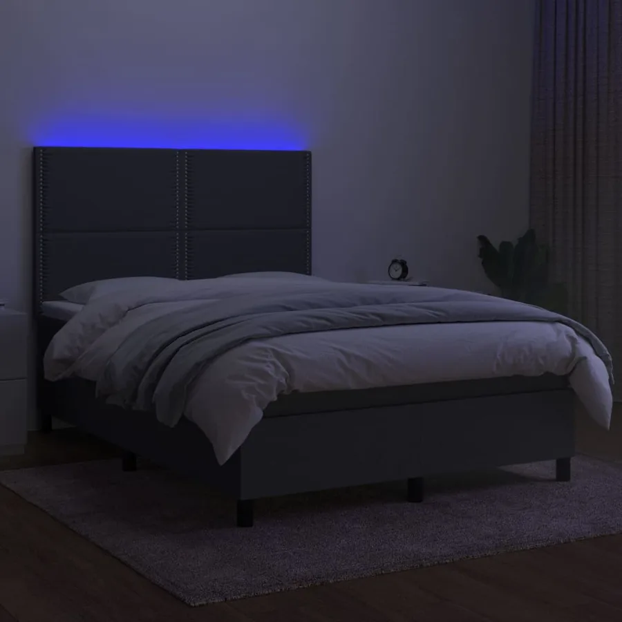 Sommier à lattes de lit et matelas et LED Gris foncé 140x200 cm - 4