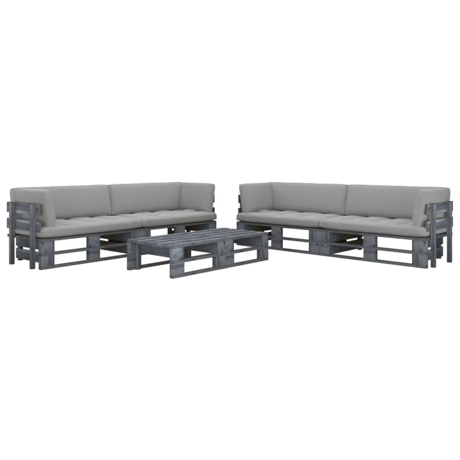 Salon de jardin palette 6pcs avec coussins Pin imprégné de gris