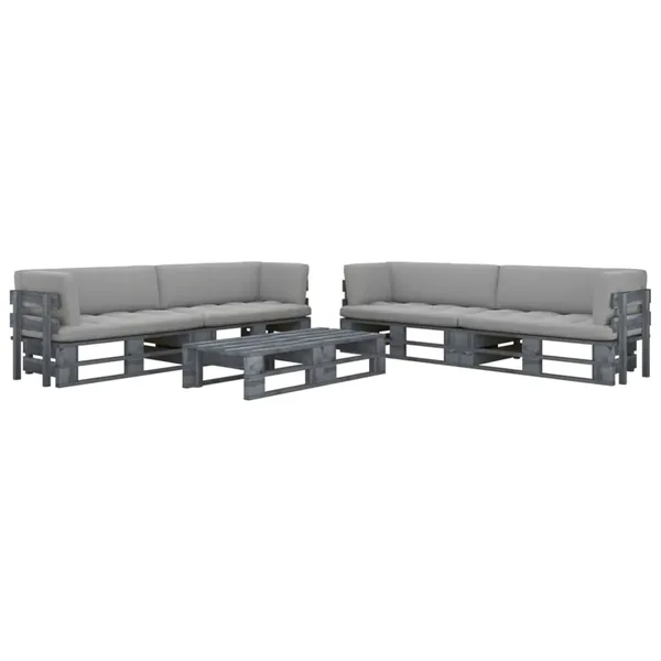 Salon de jardin palette 6pcs avec coussins Pin imprégné de gris