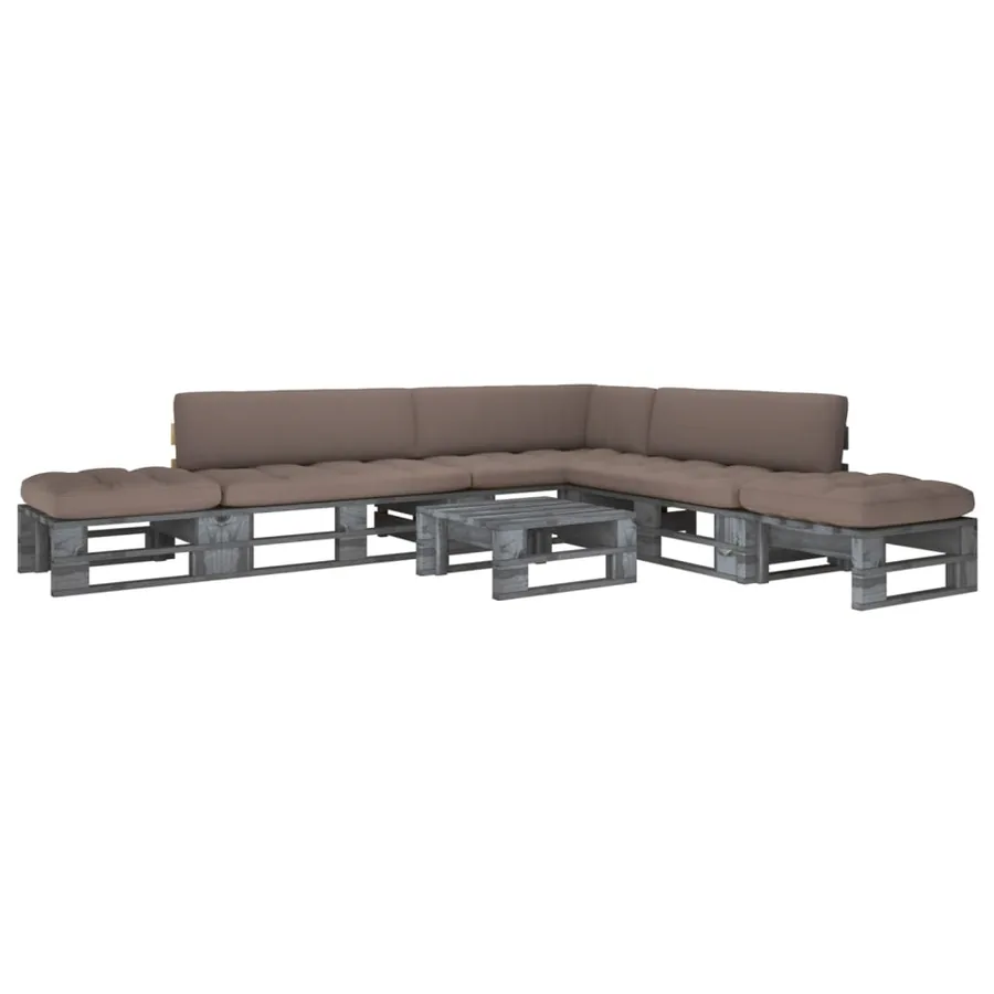 Salon de jardin palette 6pcs avec coussins Pin imprégné de gris