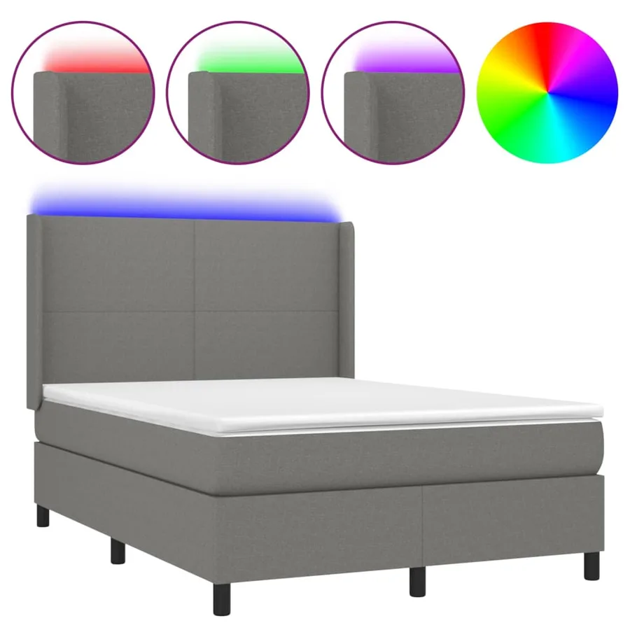 Sommier à lattes de lit et matelas et LED Gris foncé 140x190 cm - 2