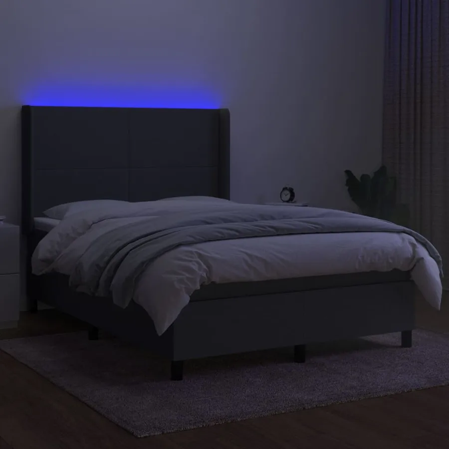Sommier à lattes de lit et matelas et LED Gris foncé 140x190 cm - 3