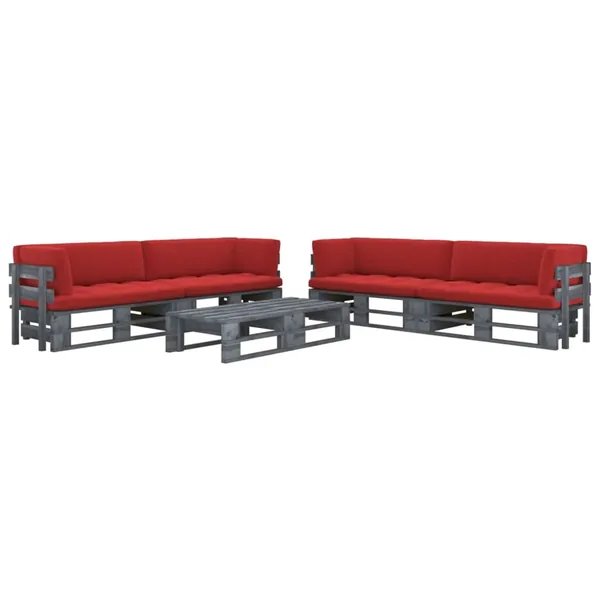 Salon de jardin palette 6pcs avec coussins Pin imprégné de gris