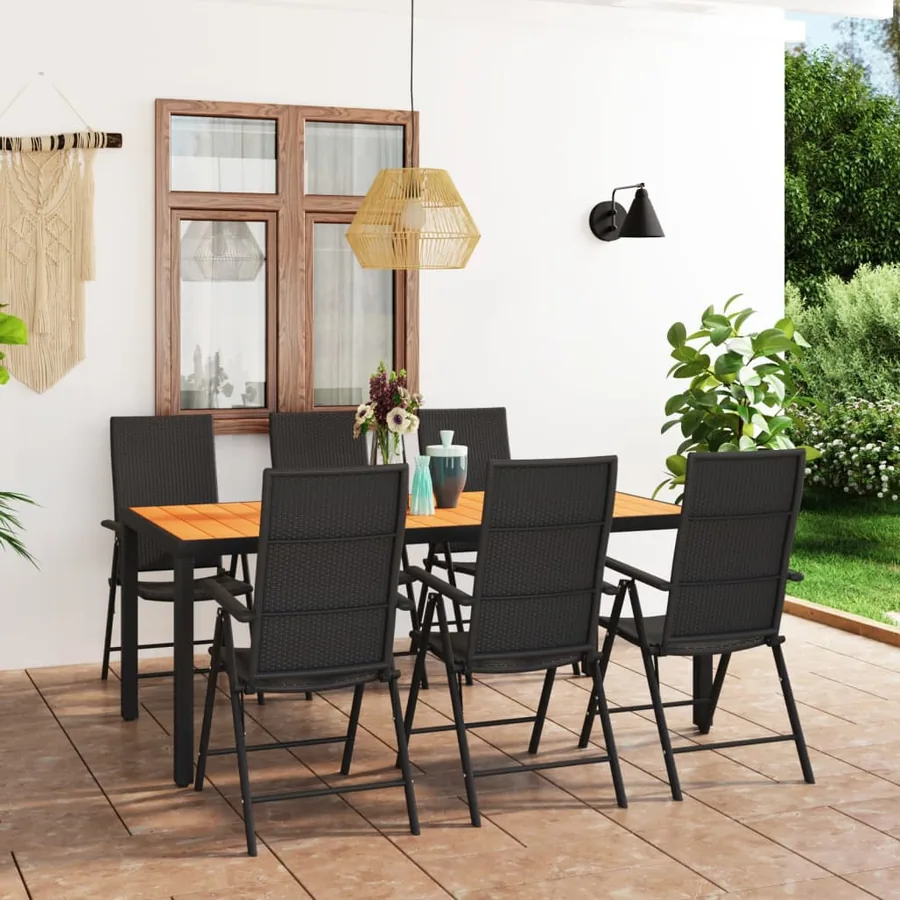 Ensemble à manger de jardin 7 pcs noir et marron