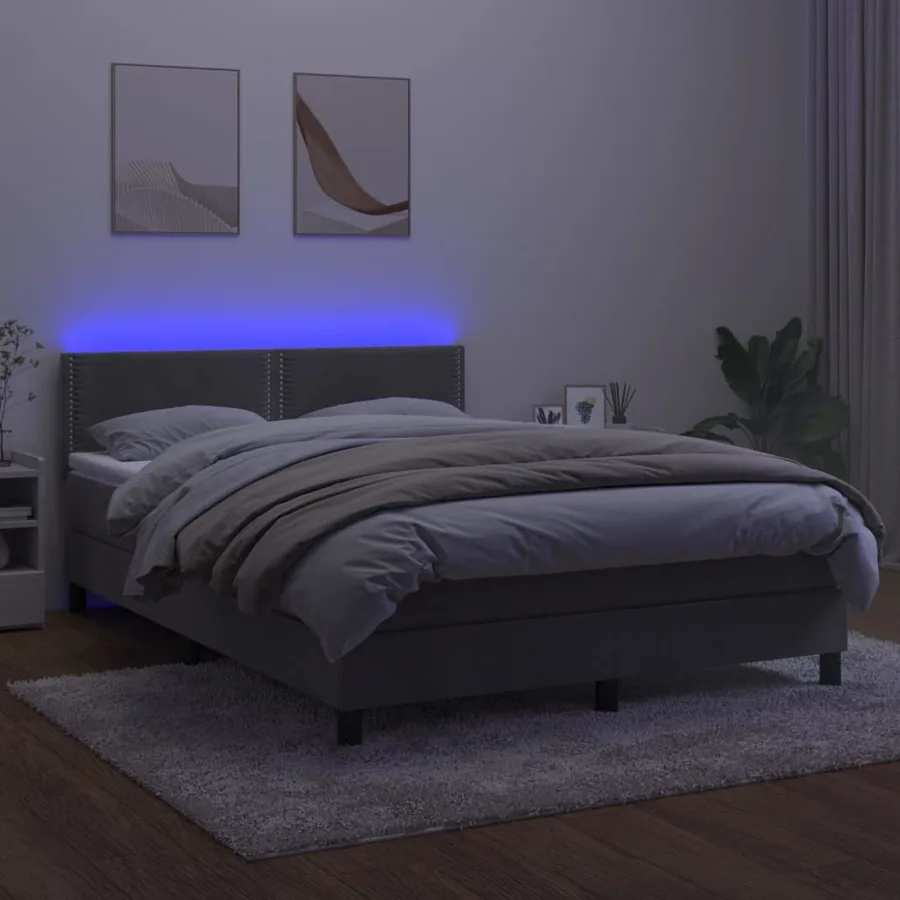 Sommier à lattes de lit avec matelas LED Gris clair 140x190 cm - 3