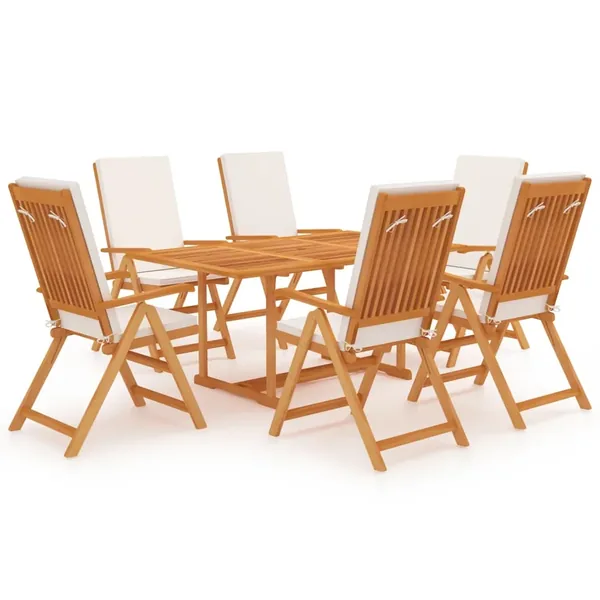Ensemble à manger de jardin 7 pcs coussins Bois de teck massif