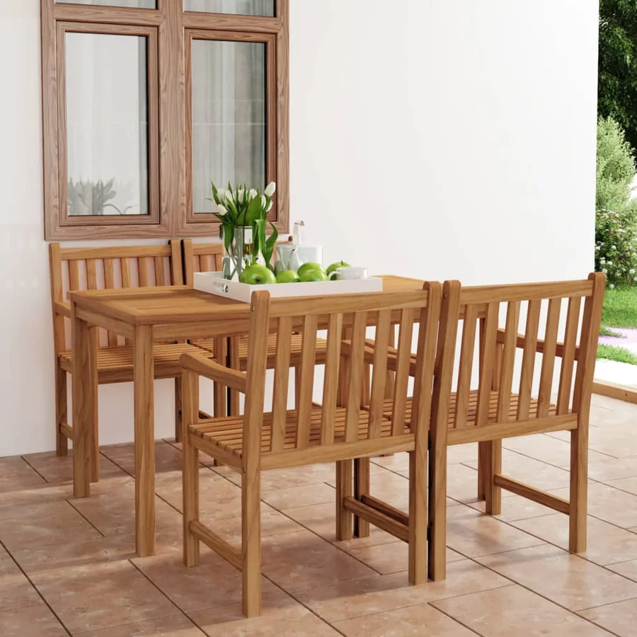 Ensemble de salle à manger de jardin 5 pièces 140 x 80 cm en bois de teck massif