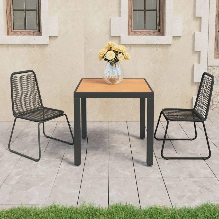 Ensemble à manger de jardin 3pcs PVC résine tressée noir marron