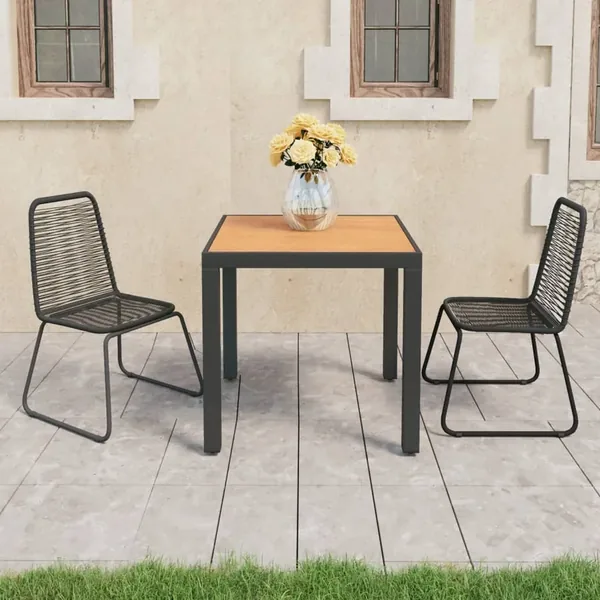 Ensemble à manger de jardin 3pcs PVC résine tressée noir marron