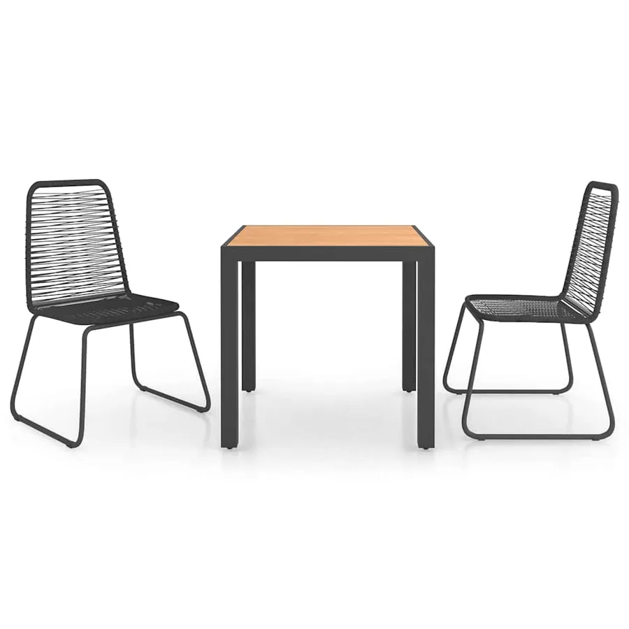Ensemble à manger de jardin 3pcs PVC résine tressée noir marron - 2