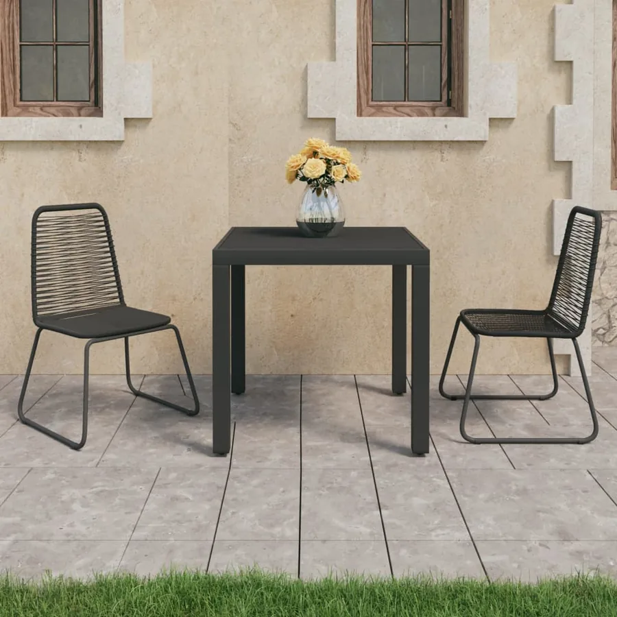 Ensemble à manger de jardin 3 pcs PVC résine tressée noir