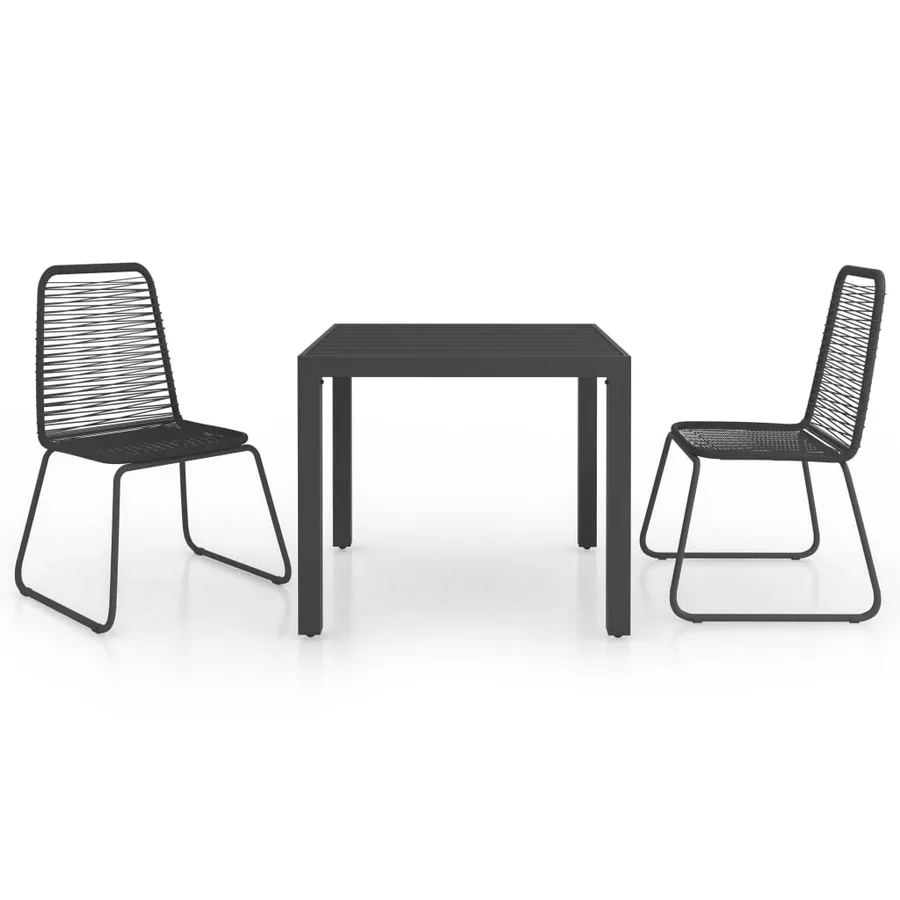 Ensemble à manger de jardin 3 pcs PVC résine tressée noir - 2