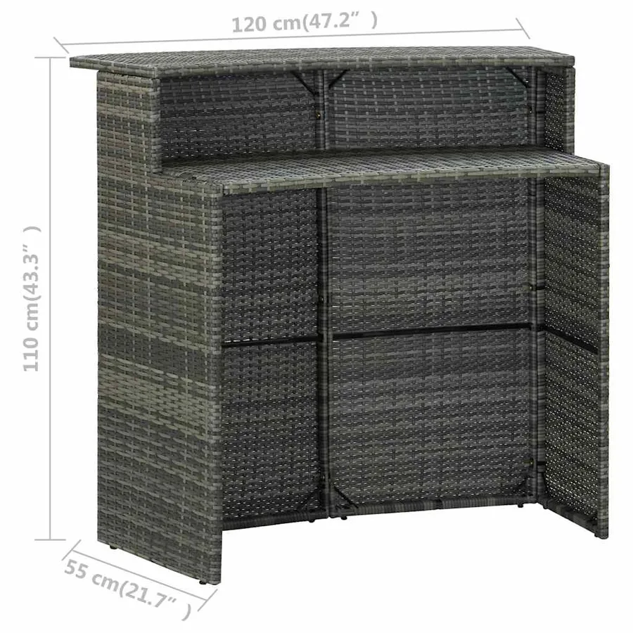Ensemble de bar de jardin 3 pcs Gris - 8