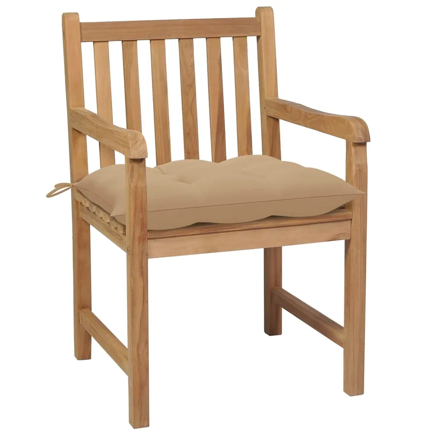 Chaises de jardin lot de 8 avec coussins beige Bois teck solide - 3