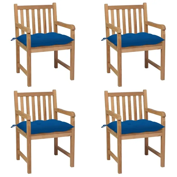 Chaises de jardin lot de 4 et coussins bleu Bois de teck solide