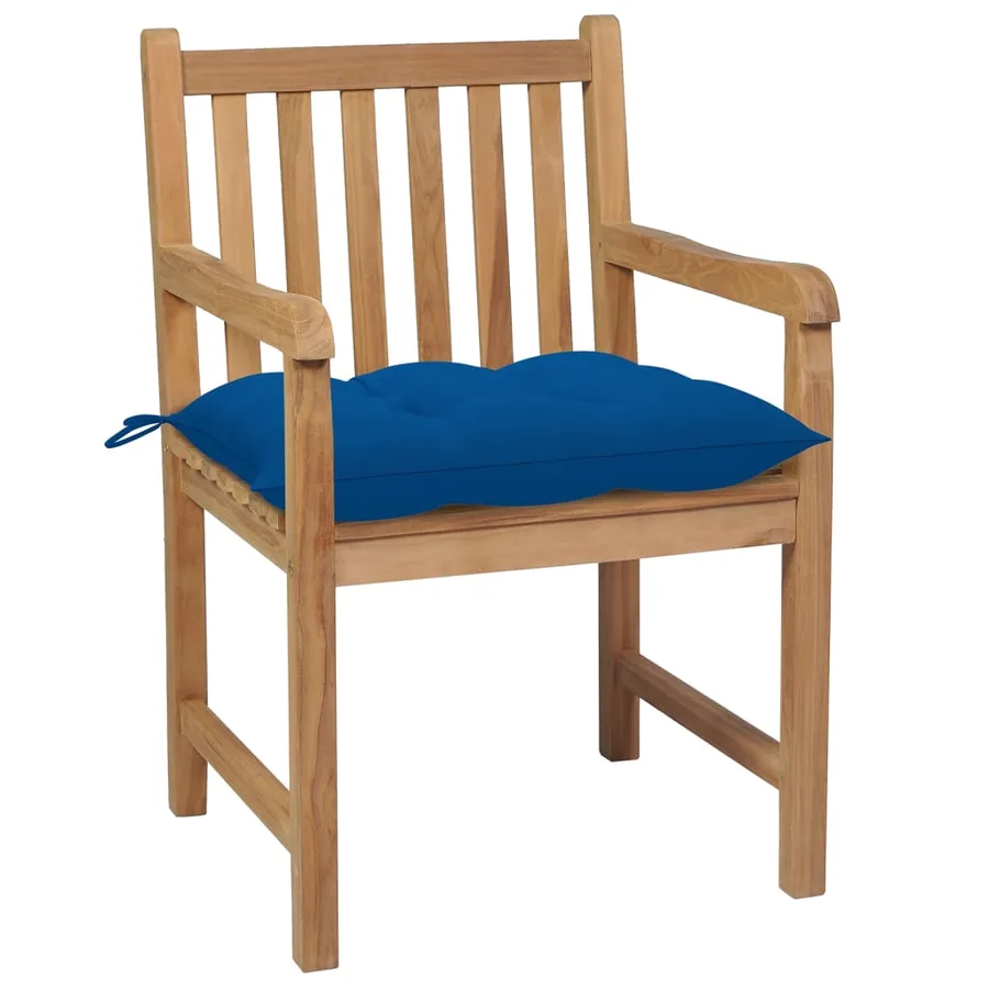 Chaises de jardin lot de 4 et coussins bleu Bois de teck solide - 3