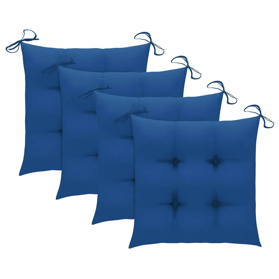Chaises de jardin lot de 4 et coussins bleu Bois de teck solide - 7