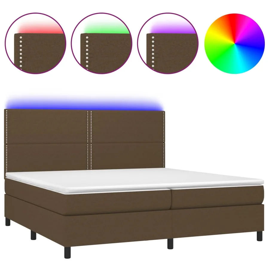 Sommier à lattes de lit matelas et LED Marron foncé 200x200 cm - 2